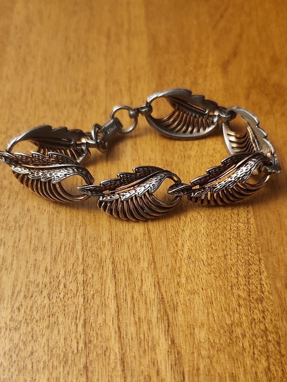 Vintage Bronze Gold Tone Leaf Link Bracelet, Mid Century STAR Costume Jewerly